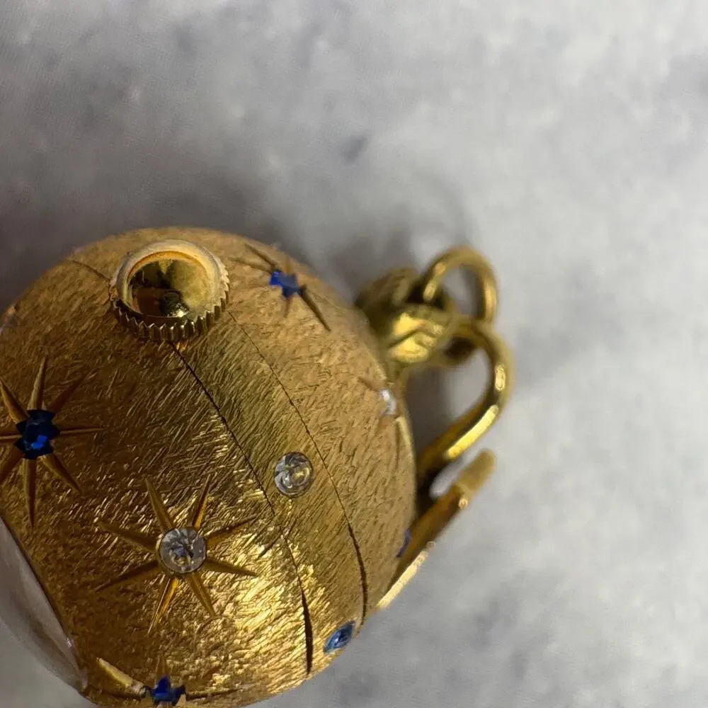 Bucherer Swiss Orb Globe Pendant Watch Faux Jewel Encrusted Celestial Gold Tone